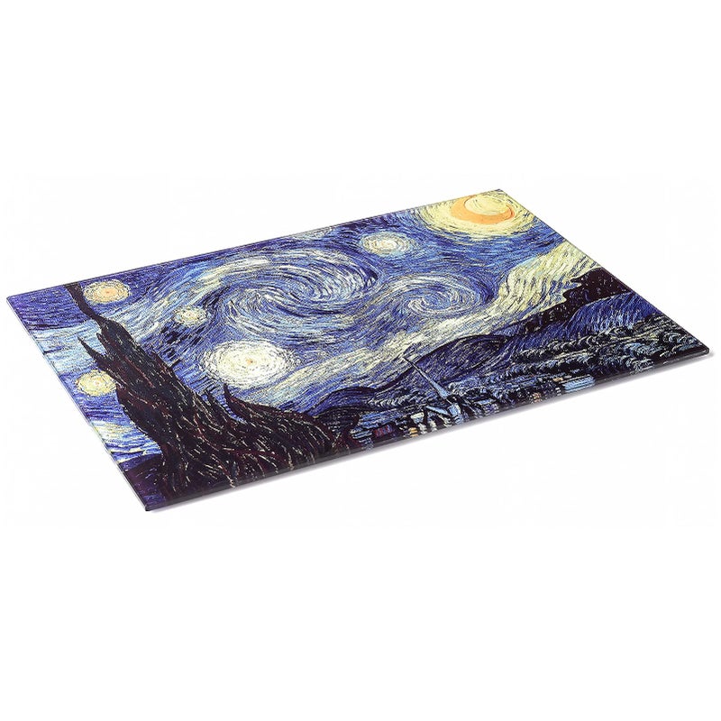 Menesia Tempered Glass Cutting Board for Kitchen  Van Gogh Design Blue Starry  Small Heat Resistant and Dishwasher Safe Chopping Board (Small 8x12inch) - Image 2